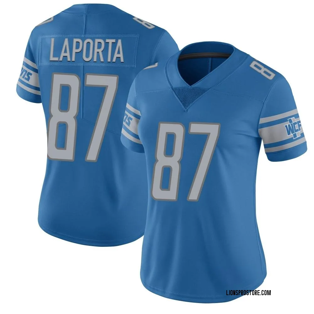 "Women's Limited Sam LaPorta Detroit Lions Blue Team Color Vapor Untouchable Jersey" width=